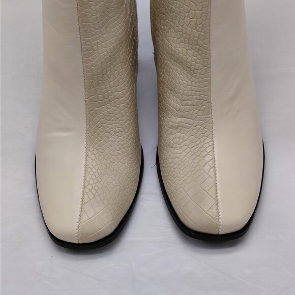 Journee Collection Womens 8.5 Ivory Vegan Leather Croc Chunky Block Heel Boots - Picture 4 of 13
